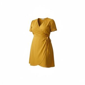 LOFT Plus Linen Wrap Midi Dress in Yellow - Size 20